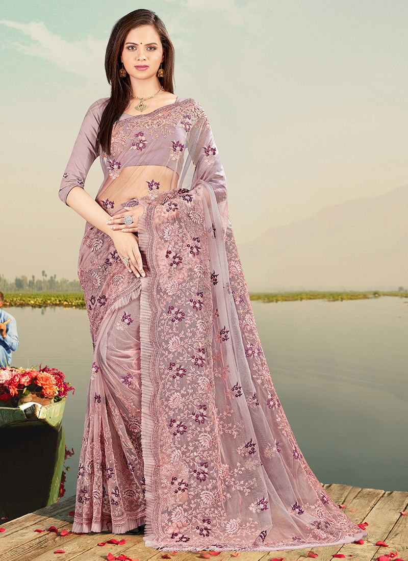 Nari Fashon Latest Fancy Festive Wear Heavy Resham Coding With Silver Jari Emberoidery Work With Frill Border Designer Net Saree Collection 